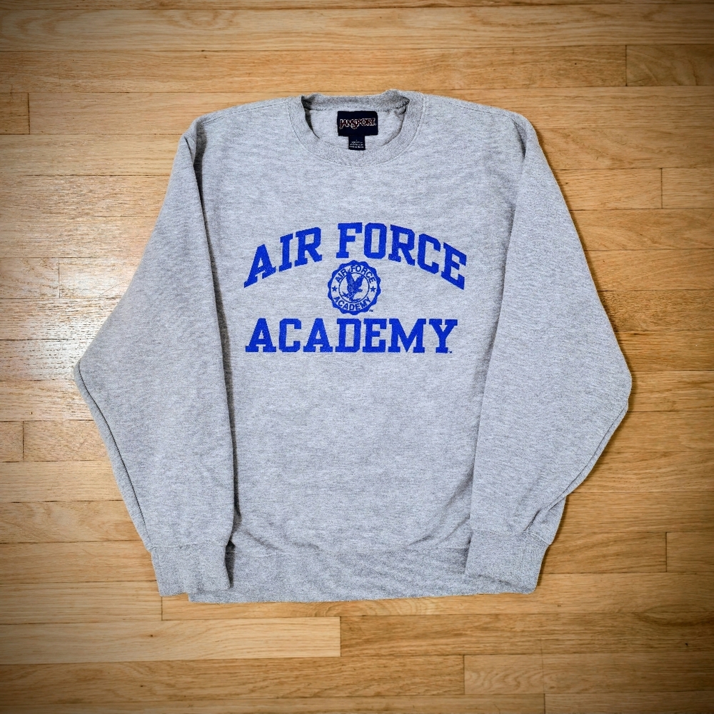 Vintage Jansport Air Force Academy Crewneck Sweatshirt Gray Blue Logo | Size [L]